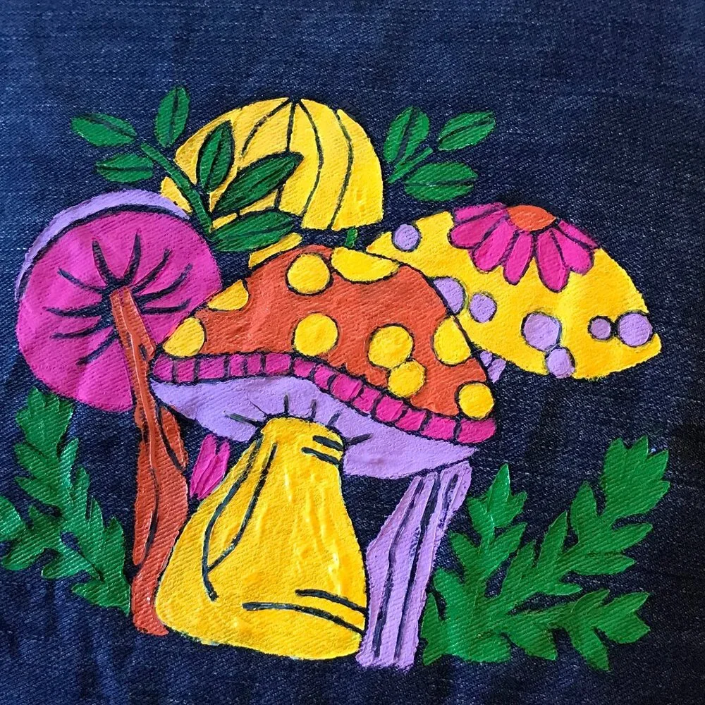 Mushroom Pillow Cover 16 x 16, Hand Painted Envelope Style Cottagecore Sham